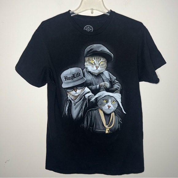 DOM Cat Rapper Trio Hug Life Black Cotton T-Shirt Size Medium Unisex - Picture 7 of 7